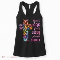Blessed By God Loved By Jesus Butterfly Cross Women's Tank Top thumb 0