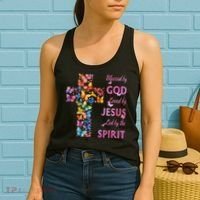 Blessed By God Loved By Jesus Butterfly Cross Women's Tank Top thumb 2