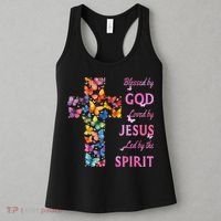 Blessed By God Loved By Jesus Butterfly Cross Women's Tank Top thumb 3