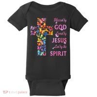 Blessed By God Loved By Jesus Butterfly Cross Baby Bodysuit thumb 0