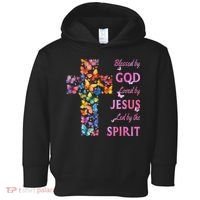 Blessed By God Loved By Jesus Butterfly Cross Toddler Hoodie thumb 0