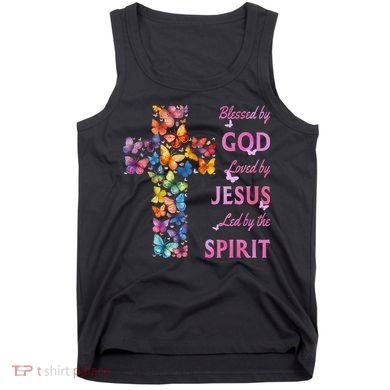 Blessed By God Loved By Jesus Butterfly Cross Tank Top