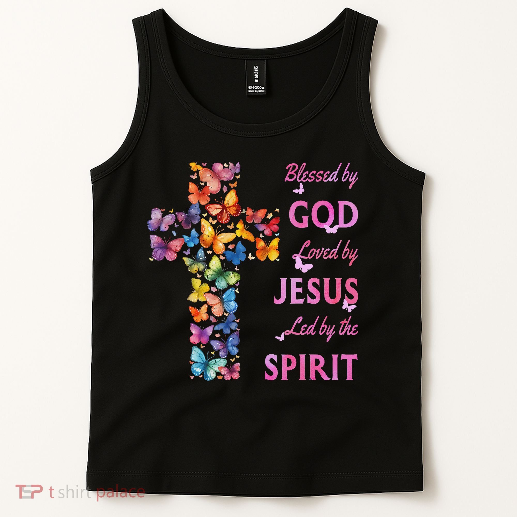 Blessed By God Loved By Jesus Butterfly Cross Tank Top