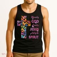 Blessed By God Loved By Jesus Butterfly Cross Tank Top thumb 3