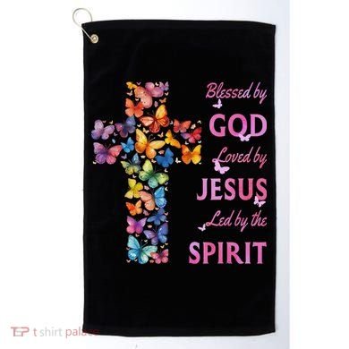 Blessed By God Loved By Jesus Butterfly Cross Golf Towel