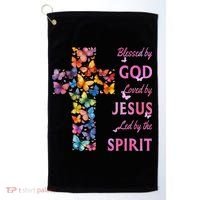 Blessed By God Loved By Jesus Butterfly Cross Golf Towel thumb 0