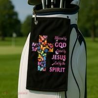 Blessed By God Loved By Jesus Butterfly Cross Golf Towel thumb 2