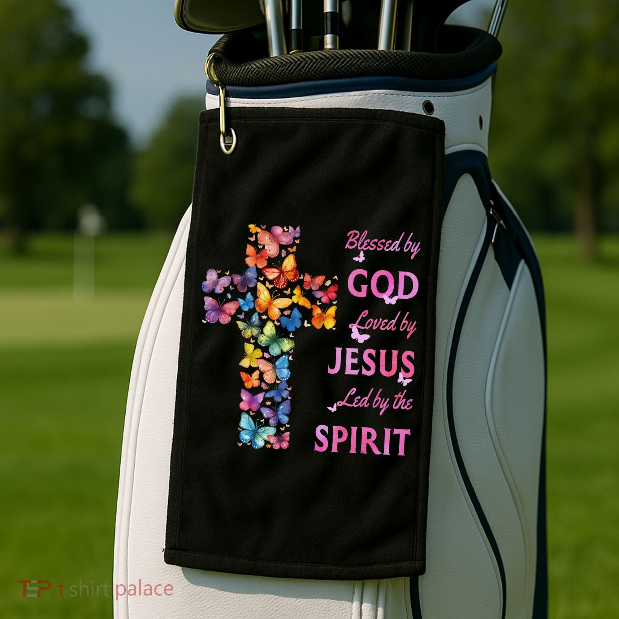 Blessed By God Loved By Jesus Butterfly Cross Golf Towel