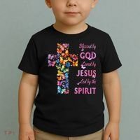 Blessed By God Loved By Jesus Butterfly Cross Toddler T-Shirt thumb 2