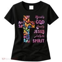 Blessed By God Loved By Jesus Butterfly Cross Women's T-Shirt thumb 0