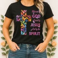 Blessed By God Loved By Jesus Butterfly Cross Women's T-Shirt thumb 2