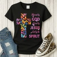 Blessed By God Loved By Jesus Butterfly Cross Women's T-Shirt thumb 3