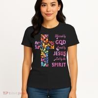 Blessed By God Loved By Jesus Butterfly Cross Women's T-Shirt thumb 4