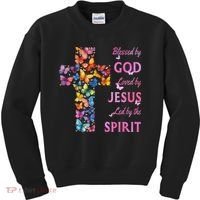 Blessed By God Loved By Jesus Butterfly Cross Kids Sweatshirt thumb 0
