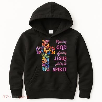 Blessed By God Loved By Jesus Butterfly Cross Kids Hoodie