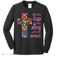Blessed By God Loved By Jesus Butterfly Cross Kids Long Sleeve Shirt thumb 0