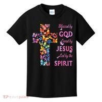 Blessed By God Loved By Jesus Butterfly Cross Kids T-Shirt thumb 0