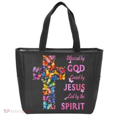 Blessed By God Loved By Jesus Butterfly Cross Tote Bag