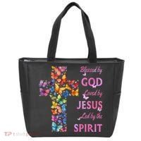 Blessed By God Loved By Jesus Butterfly Cross Tote Bag thumb 0