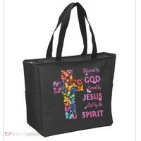 Blessed By God Loved By Jesus Butterfly Cross Tote Bag thumb 2