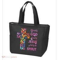 Blessed By God Loved By Jesus Butterfly Cross Tote Bag thumb 3