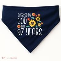 Blessed By God For 97 Years Old Cute Sunflower 97th Birthday USA-Made Doggie Bandana thumb 0