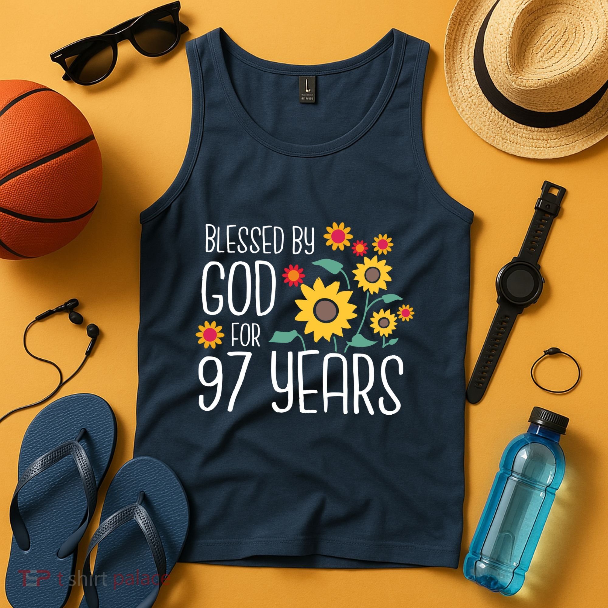 Blessed By God For 97 Years Old Cute Sunflower 97th Birthday Tank Top