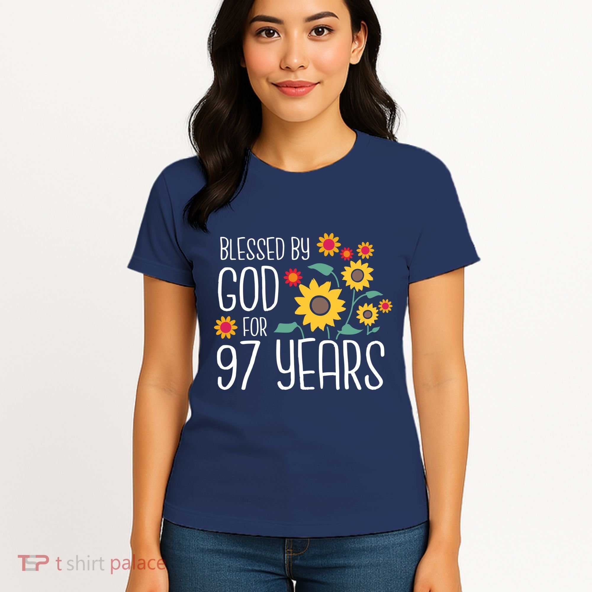 Blessed By God For 97 Years Old Cute Sunflower 97th Birthday Women's T-Shirt