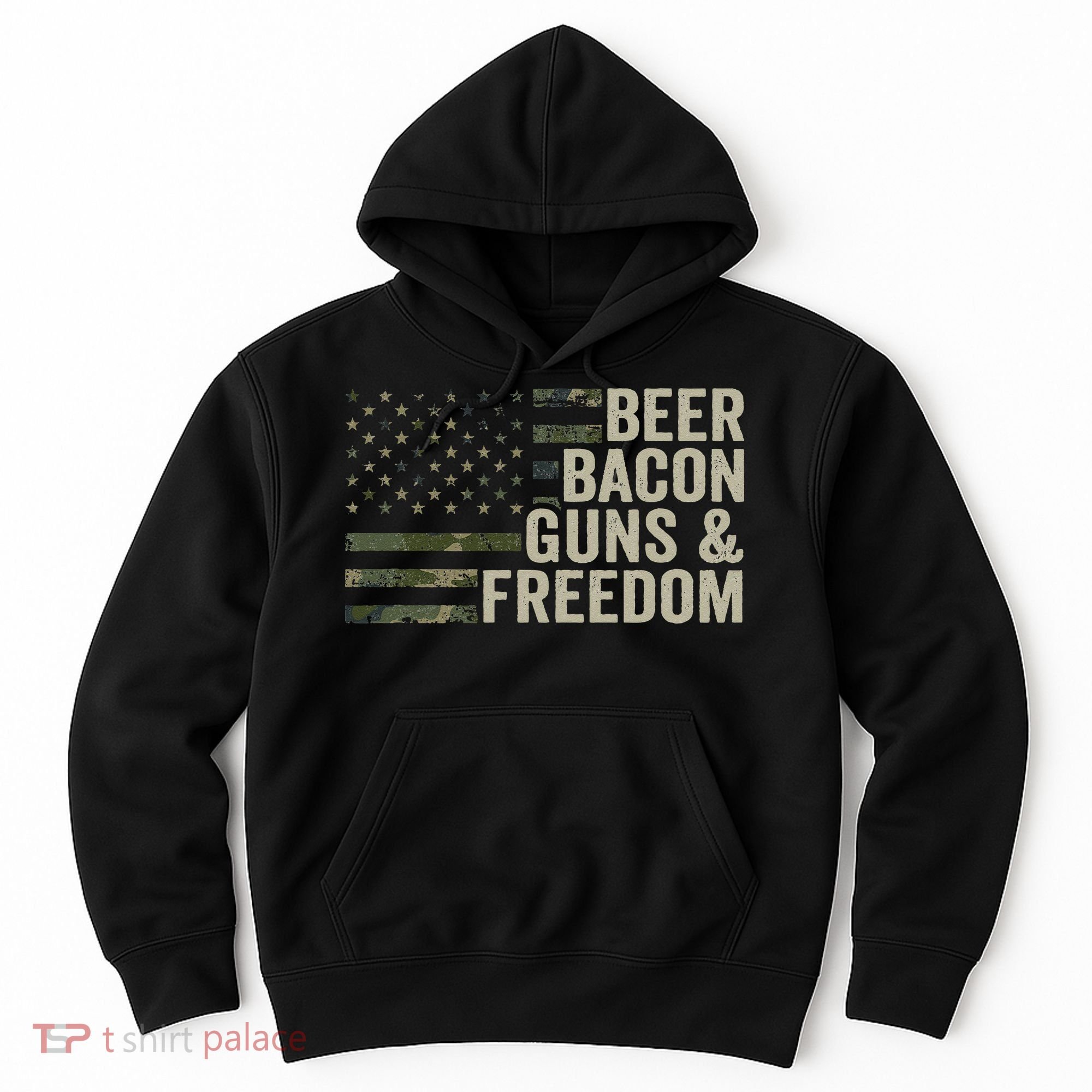 BEER BACON GUNS & FREEDOM - Funny BBQ Drinking Gun Camo Hoodie
