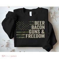 BEER BACON GUNS & FREEDOM - Funny BBQ Drinking Gun Camo Sweatshirt thumb 2