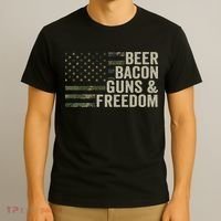 BEER BACON GUNS & FREEDOM - Funny BBQ Drinking Gun Camo T-Shirt thumb 3