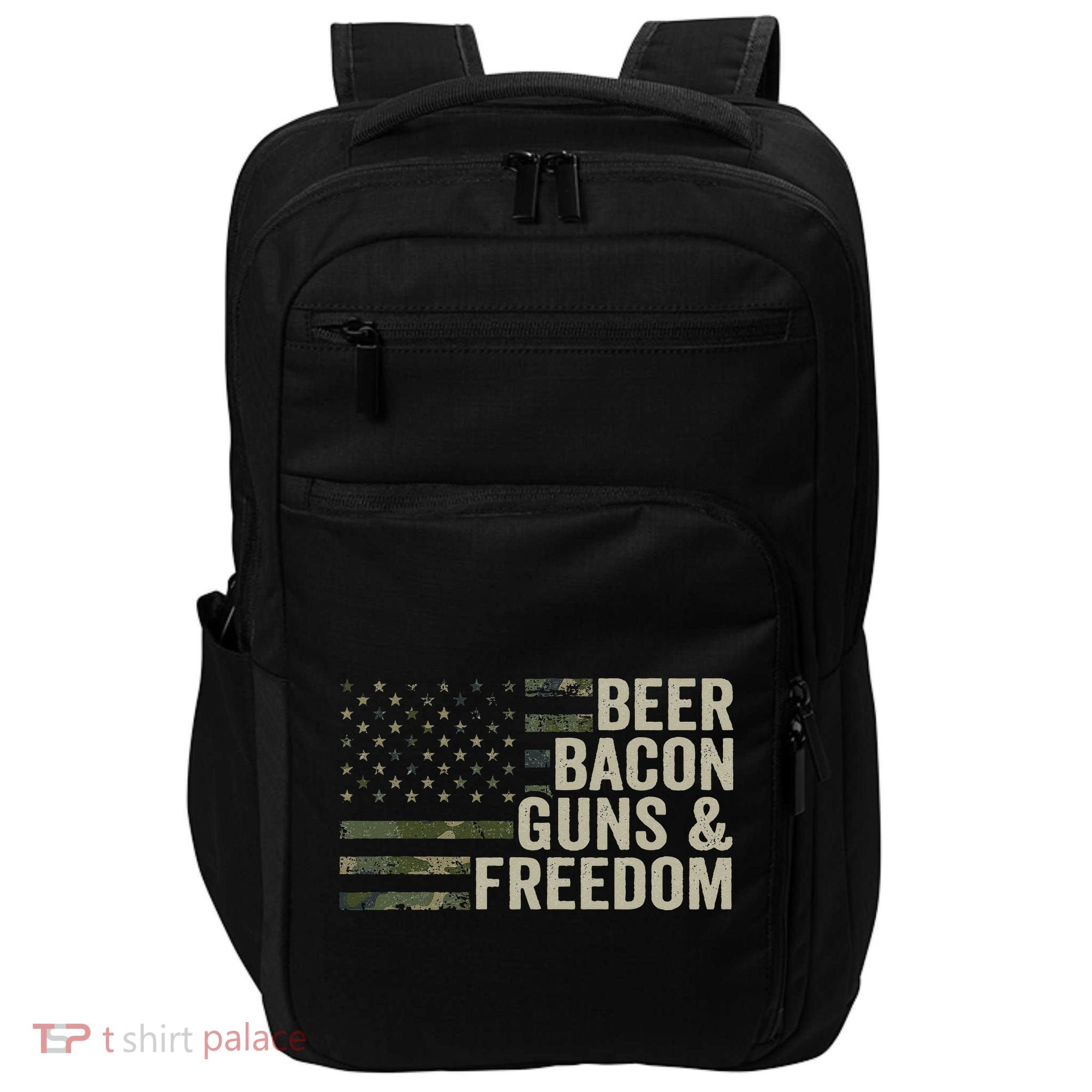 BEER BACON GUNS & FREEDOM - Funny BBQ Drinking Gun Camo Impact Tech Backpack