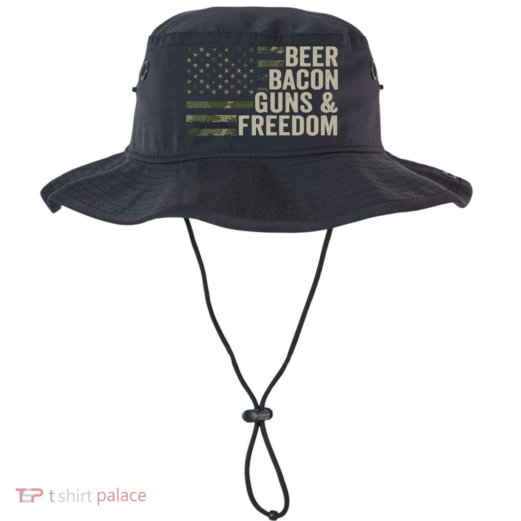 BEER BACON GUNS & FREEDOM - Funny BBQ Drinking Gun Camo Bucket Hat
