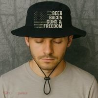 BEER BACON GUNS & FREEDOM - Funny BBQ Drinking Gun Camo Bucket Hat thumb 2
