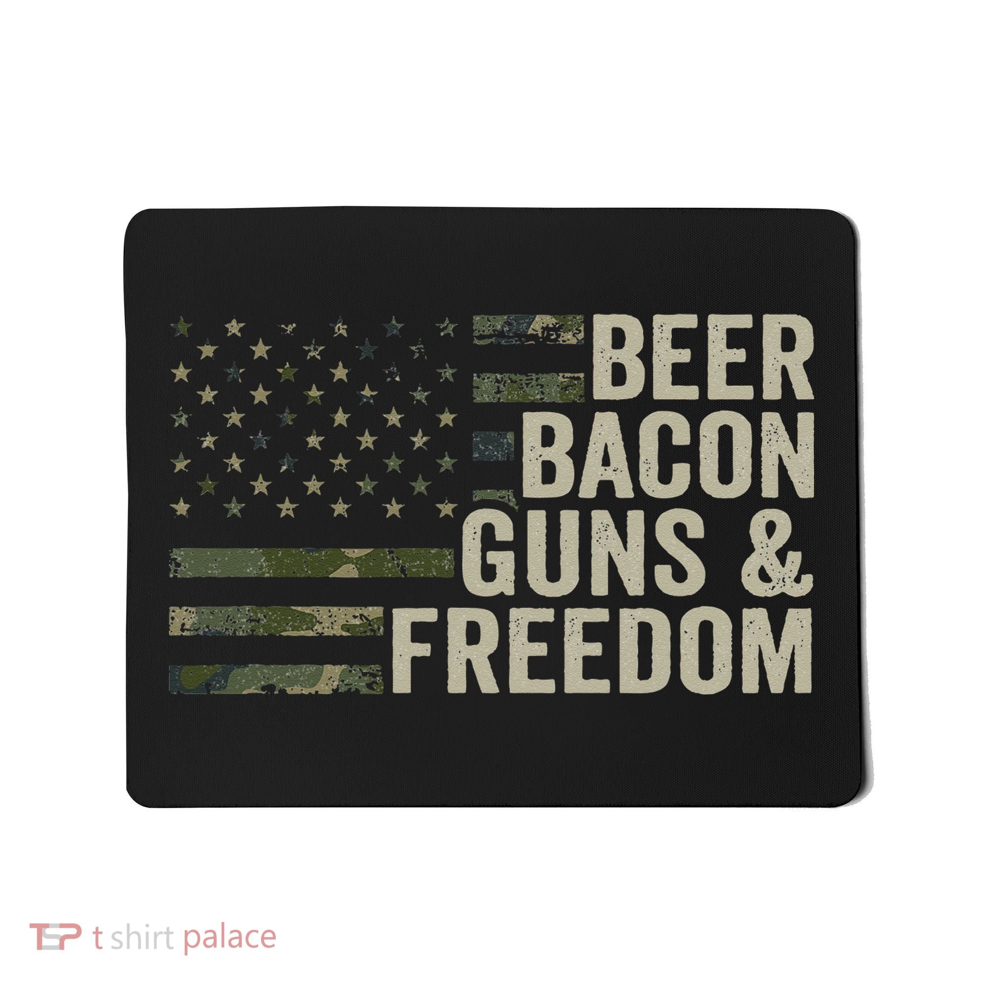 BEER BACON GUNS & FREEDOM - Funny BBQ Drinking Gun Camo Mousepad