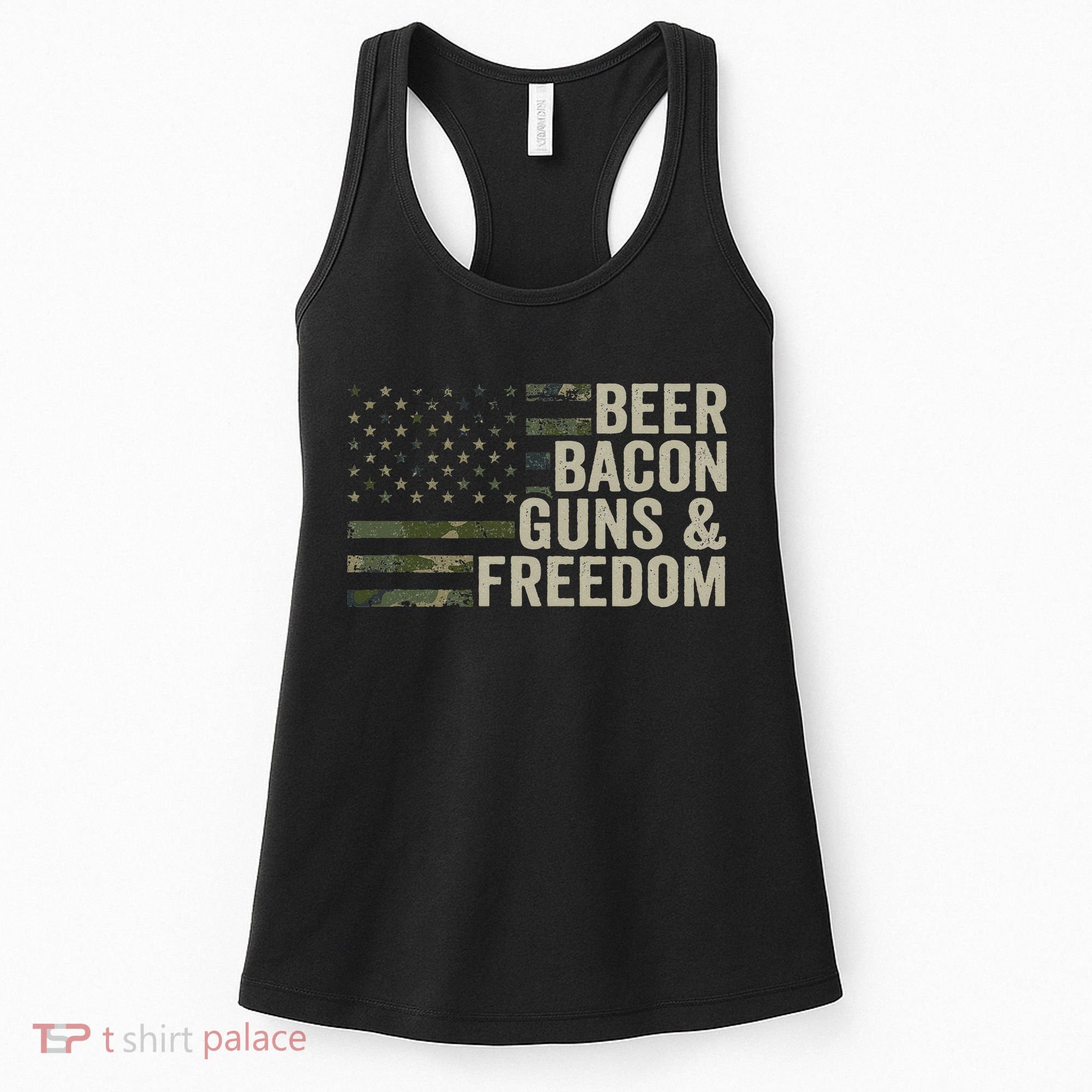 BEER BACON GUNS & FREEDOM - Funny BBQ Drinking Gun Camo Women's Tank Top