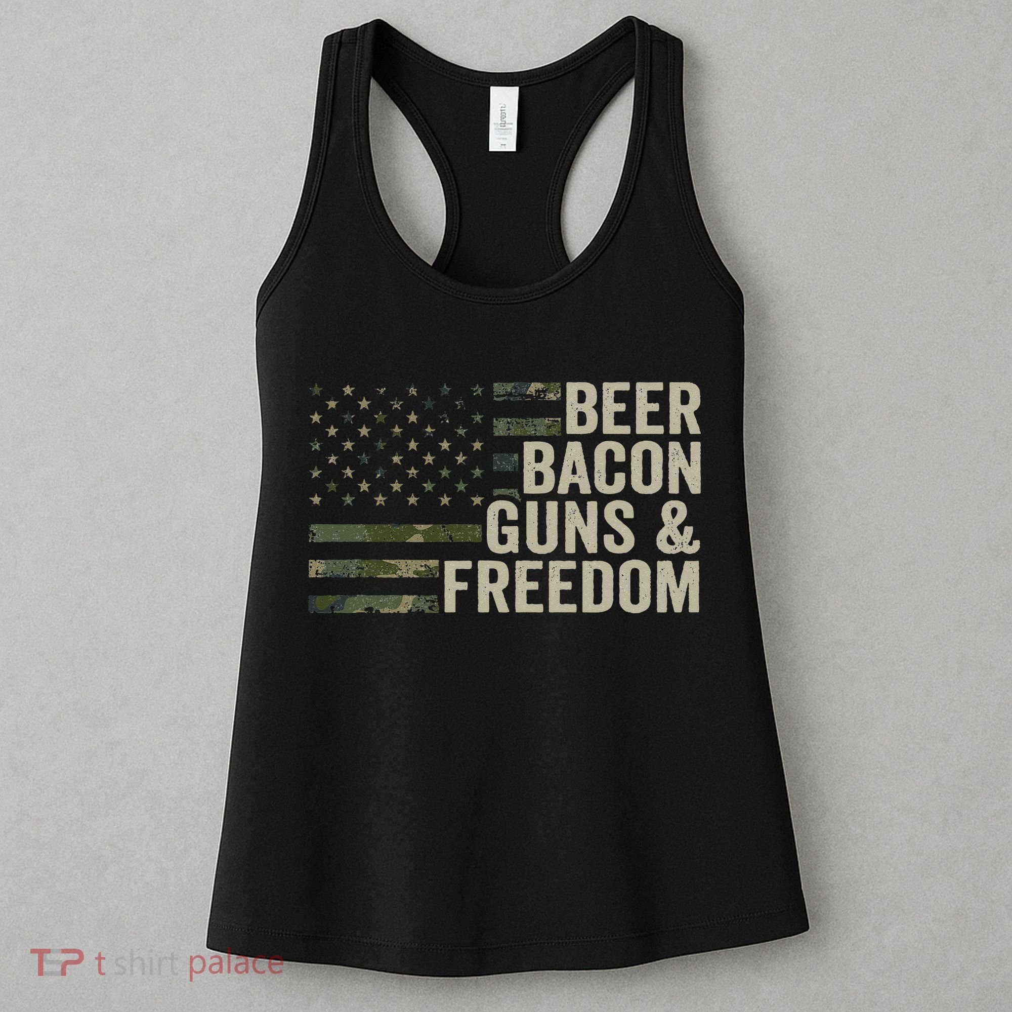 BEER BACON GUNS & FREEDOM - Funny BBQ Drinking Gun Camo Women's Tank Top