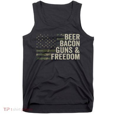 BEER BACON GUNS & FREEDOM - Funny BBQ Drinking Gun Camo Tank Top