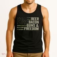 BEER BACON GUNS & FREEDOM - Funny BBQ Drinking Gun Camo Tank Top thumb 3