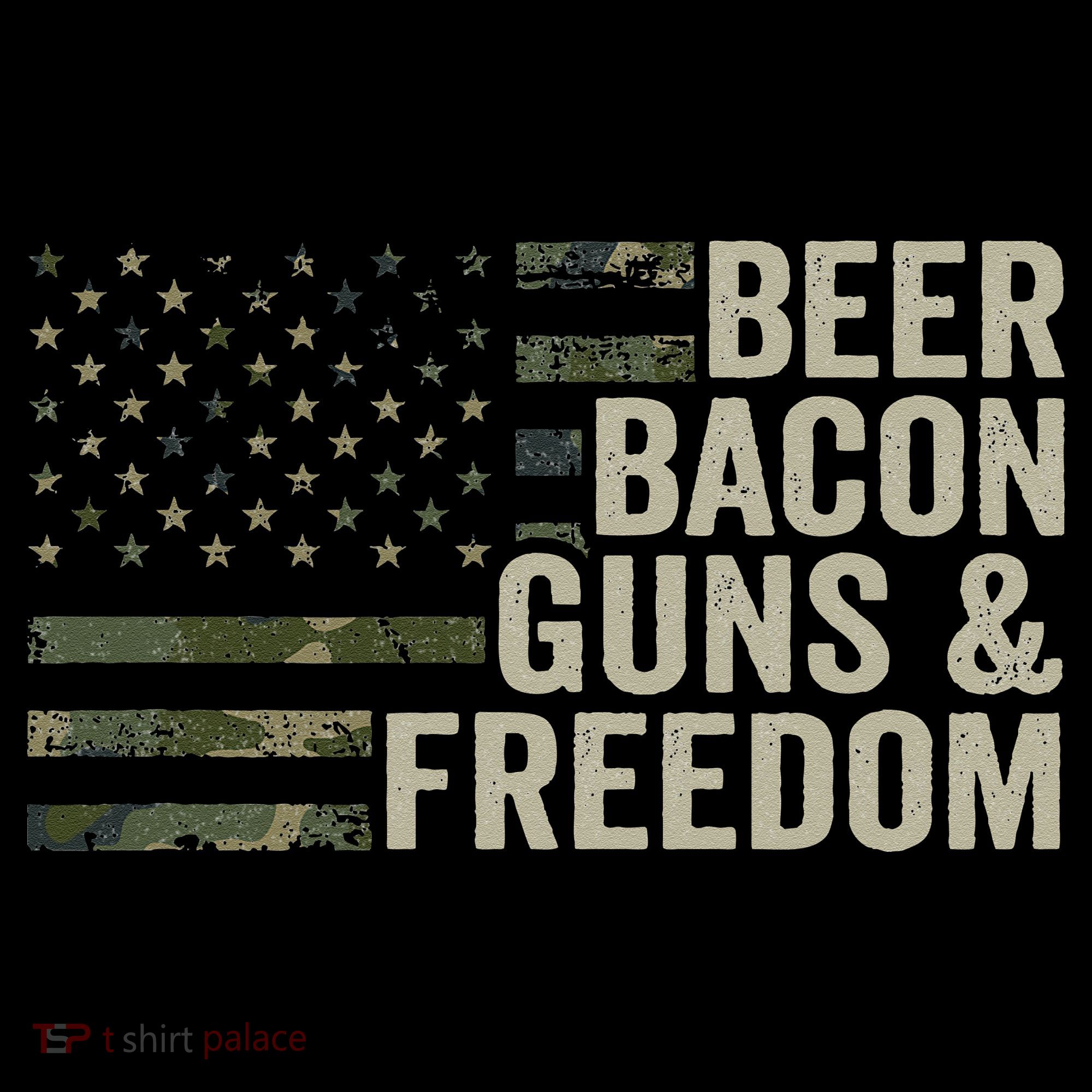 BEER BACON GUNS & FREEDOM - Funny BBQ Drinking Gun Camo Tank Top