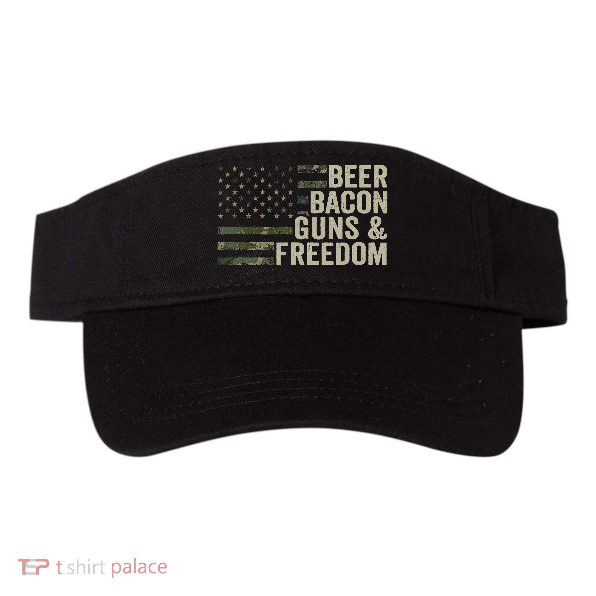 BEER BACON GUNS & FREEDOM - Funny BBQ Drinking Gun Camo Visor
