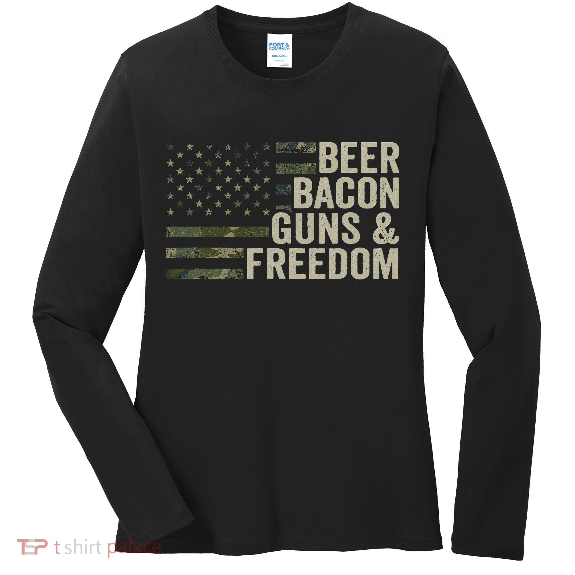 BEER BACON GUNS & FREEDOM - Funny BBQ Drinking Gun Camo Women's Long Sleeve Shirt