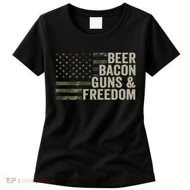 BEER BACON GUNS & FREEDOM - Funny BBQ Drinking Gun Camo Women's T-Shirt