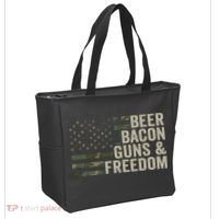 BEER BACON GUNS & FREEDOM - Funny BBQ Drinking Gun Camo Tote Bag thumb 2