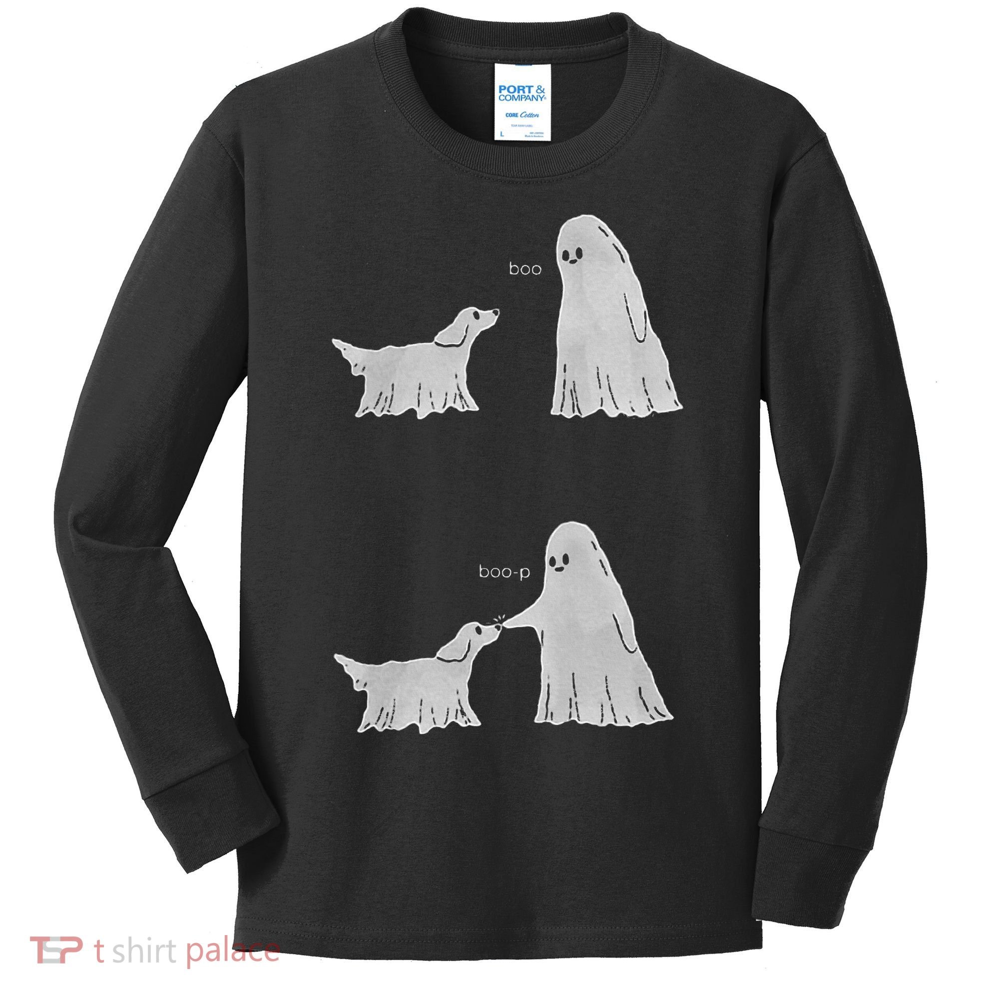 Boo Boop Ghost Dog Halloween Kids Long Sleeve Shirt