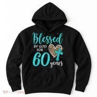 Blessed By God For 60 Years Happy 60th Bday Leopard Heart Hoodie thumb 0