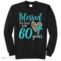 Blessed By God For 60 Years Happy 60th Bday Leopard Heart Sweatshirt thumb 0