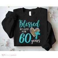 Blessed By God For 60 Years Happy 60th Bday Leopard Heart Sweatshirt thumb 2