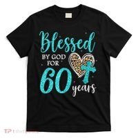 Blessed By God For 60 Years Happy 60th Bday Leopard Heart T-Shirt thumb 0
