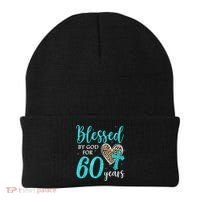 Blessed By God For 60 Years Happy 60th Bday Leopard Heart Beanie thumb 0